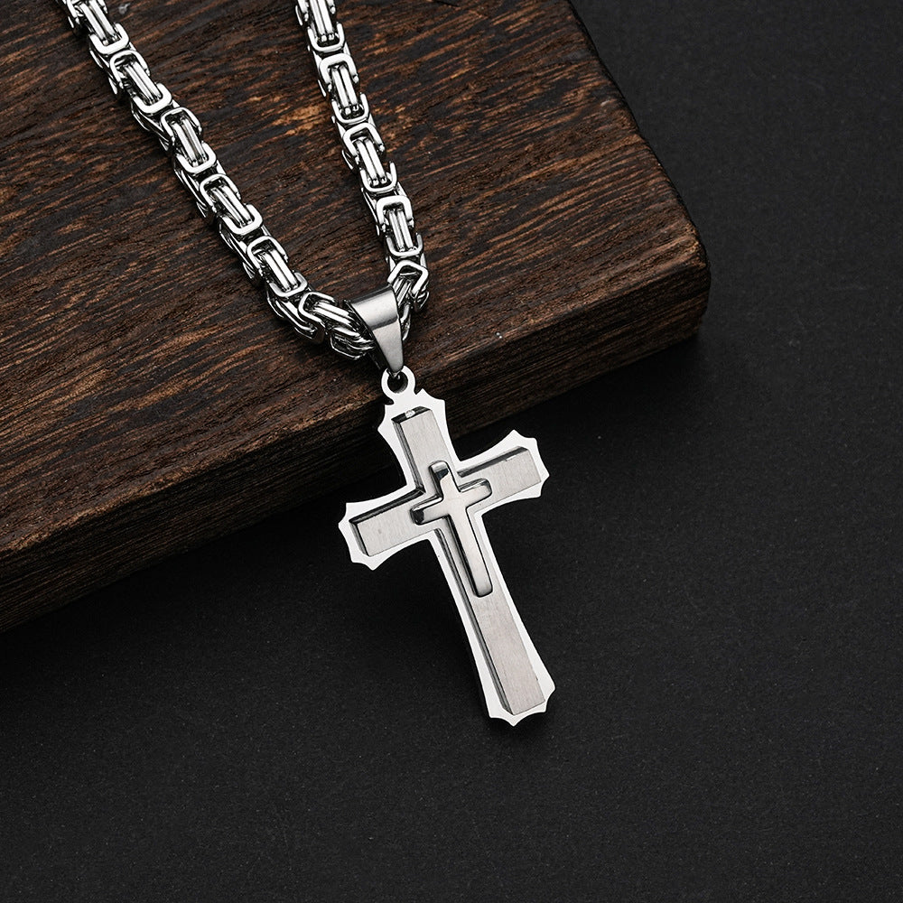 Planderful Three Layer Cross Necklace Titanium Steel For Boys Bold Domineering Hip Hop Style Everyday Genie