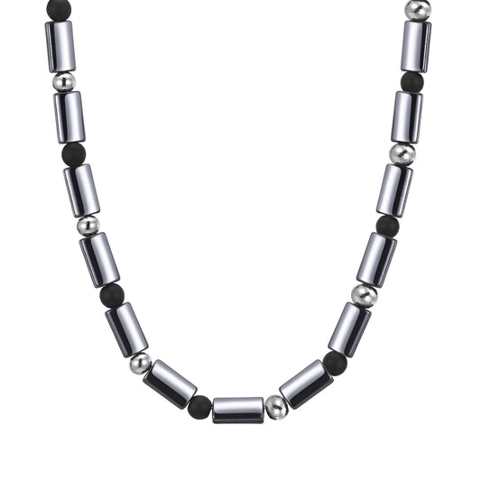 Men's Jewelry Stainless Steel Frosted Agate Beaded Necklace