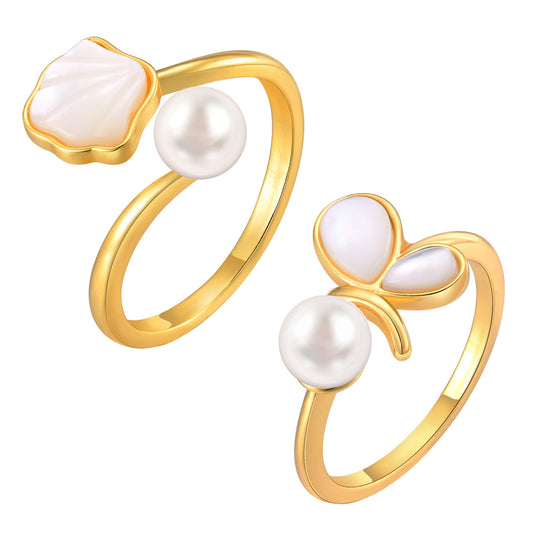 Imitation Pearl Shell Open Ring Adjustable Ring Women's Gold