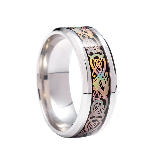 Dragon Pattern Titanium Steel Ring - Colorful Mythical Men's Jewelry