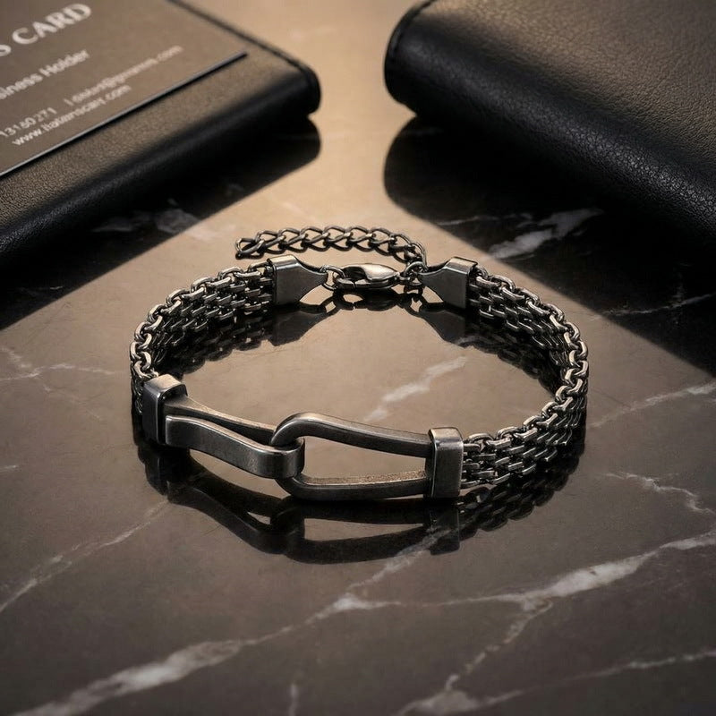 Hip-Hop Bracelet – Niche Design Horseshoe Curved Mesh Chain Stainless Steel Unisex