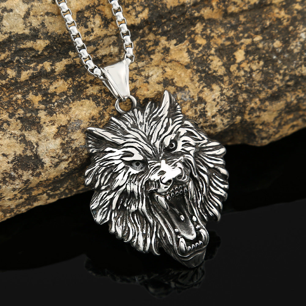 Nordic Hip-Hop Stainless Steel Viking Wolf Head Necklace