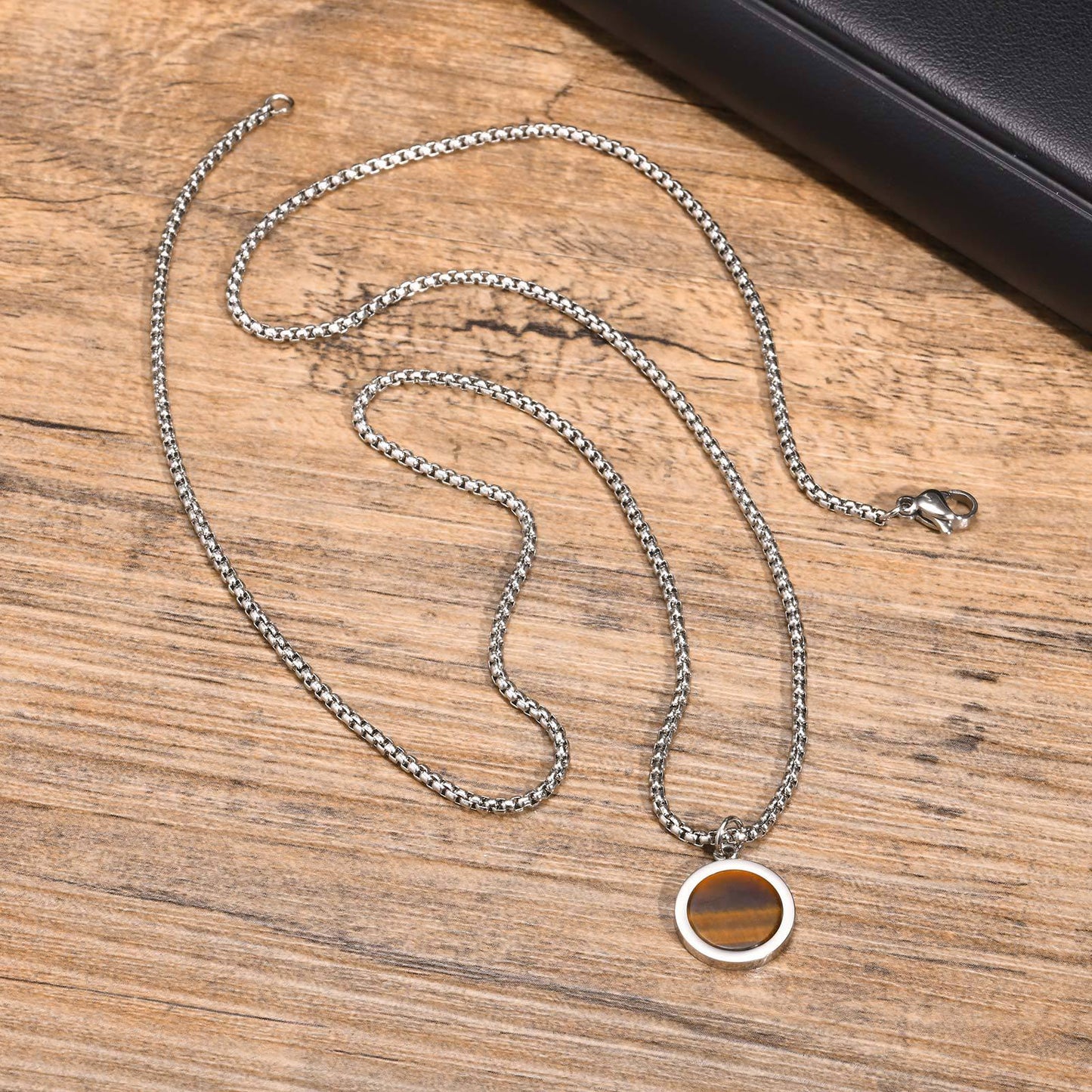 Planderful Abalone Shell Necklace Mens Stainless Steel