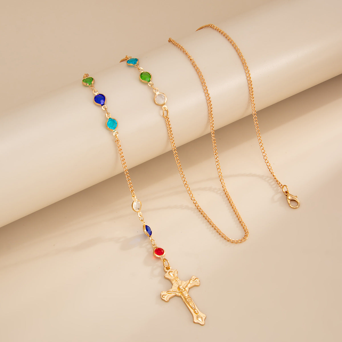 Crystal-Style Cross Back Chain Necklace