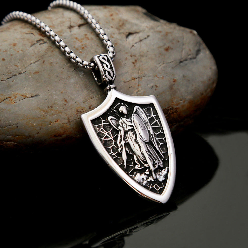 Vintage St. Michael Angel Stainless Steel Men's Pendant Necklace