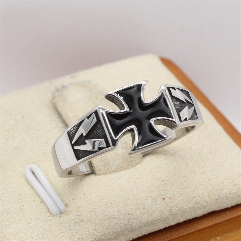 Planderful Titanium Steel Ring With Retro Cross Design For Unisex Style Protection Statement For Men And Women