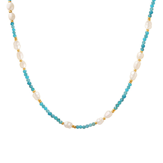 Eclectic Stone and Pearl Necklace with Bohemian Charm
