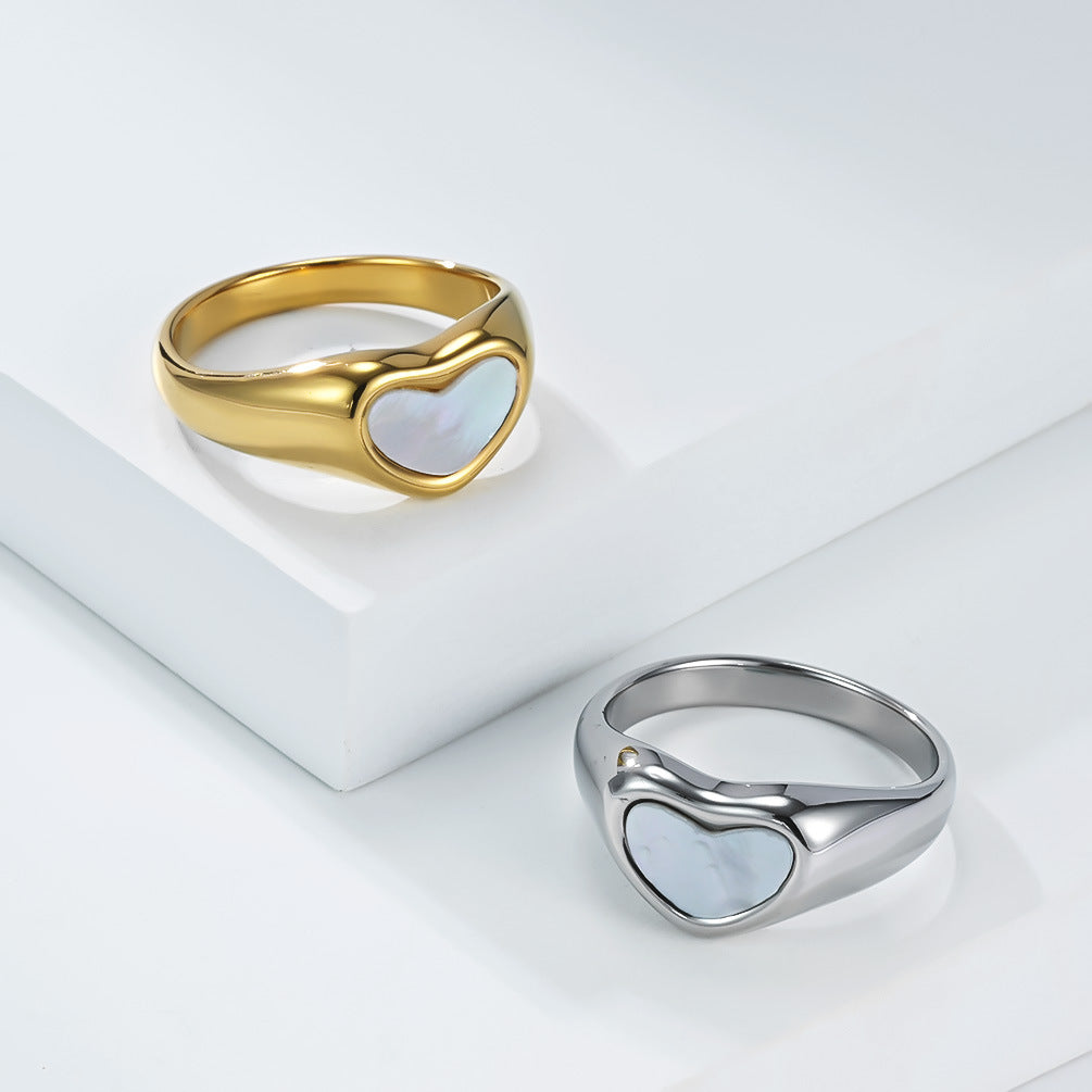 Stainless Steel Ring Inlaid Shell Love Heart Unisex Protection Planderful Everyday Genie