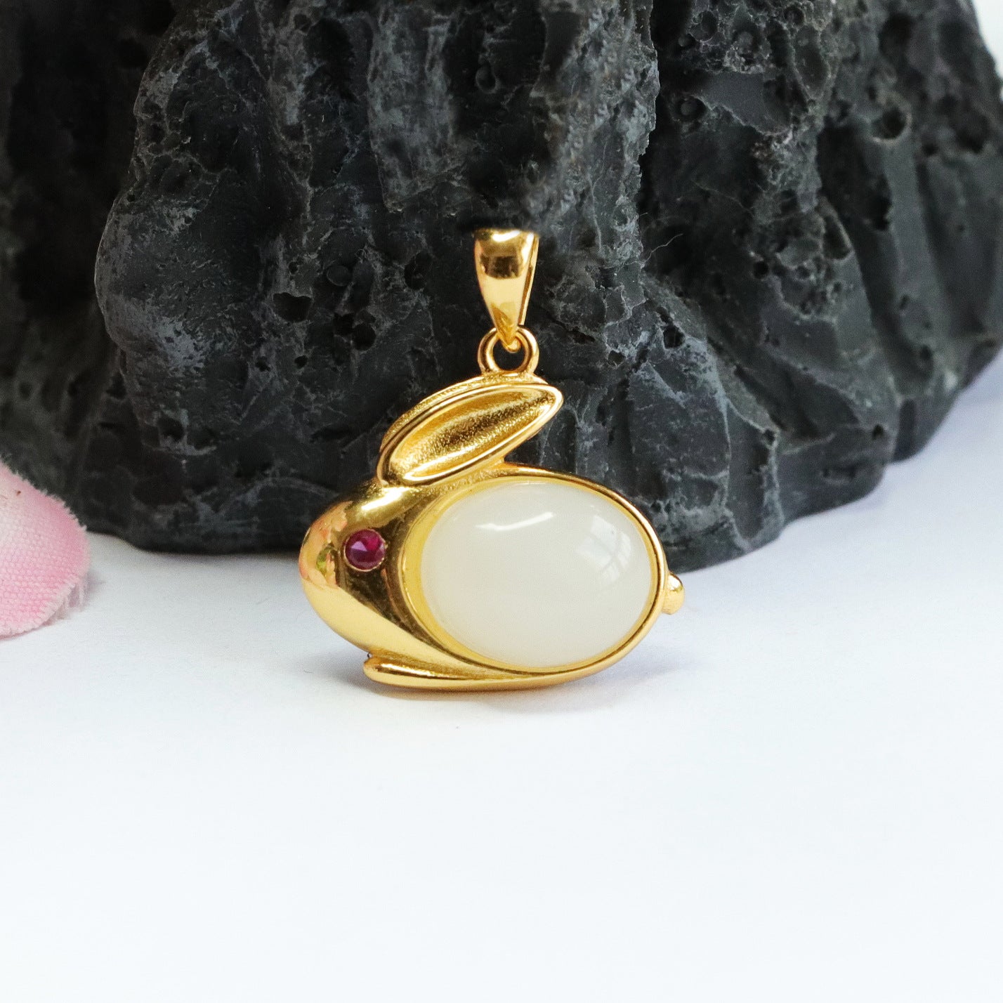 S925 Silver Natural Hetian Jade White Jade Rabbit Necklace