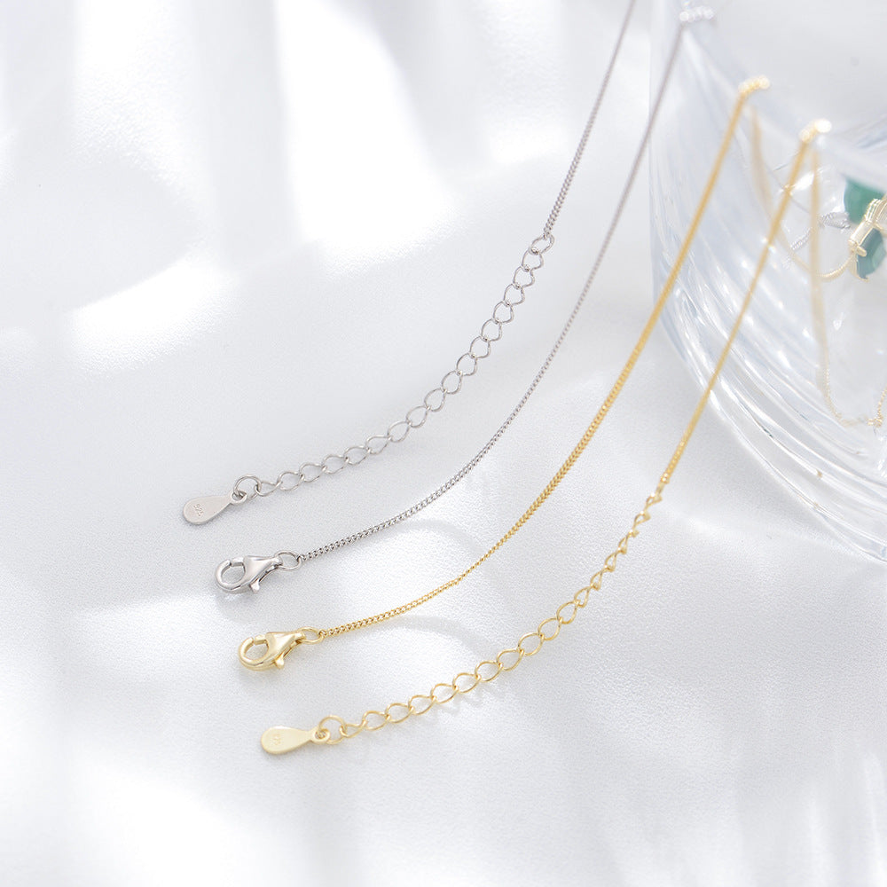 S925 Sterling Silver Square Emerald Colored Gemstone Necklace Sense Single Zircon Necklace