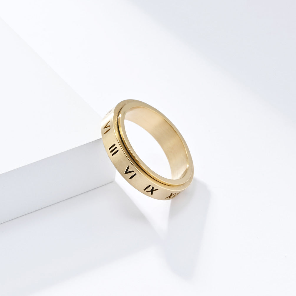 Cross-Border Roman Numerals Titanium Steel Ring for Women and Men