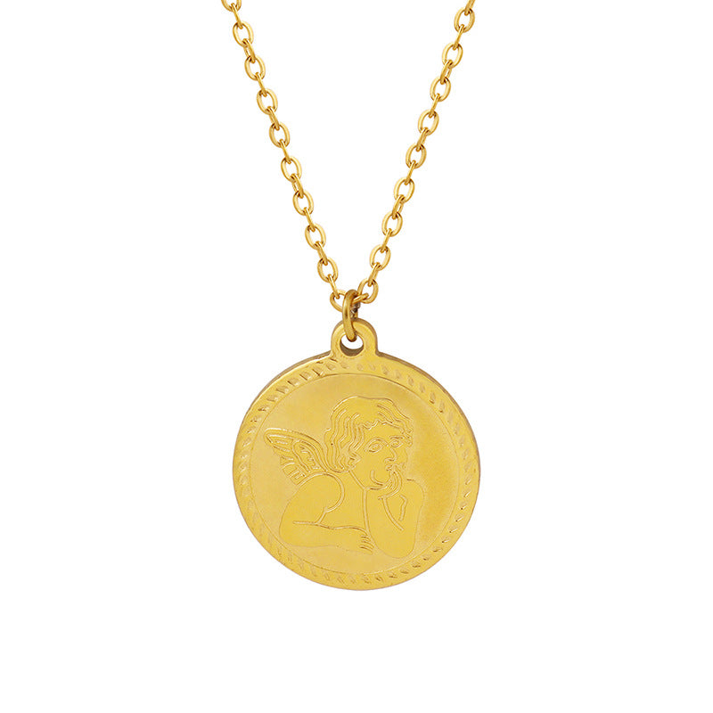 Golden Angelic Round Necklace - Women's Titanium Steel Collarbone Chain