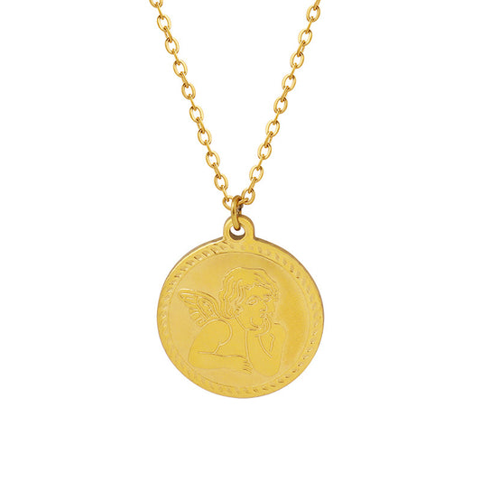 Golden Angelic Round Necklace - Women's Titanium Steel Collarbone Chain
