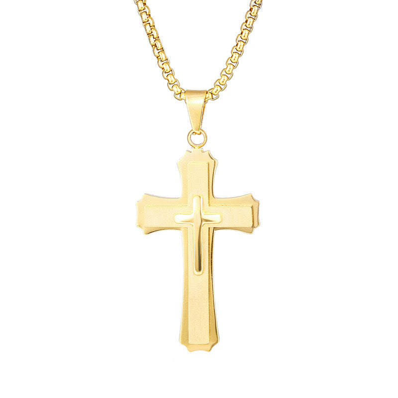 Mens Titanium Steel Cross Pendant Necklace Planderful Everyday Genie Retro Hip Hop Style