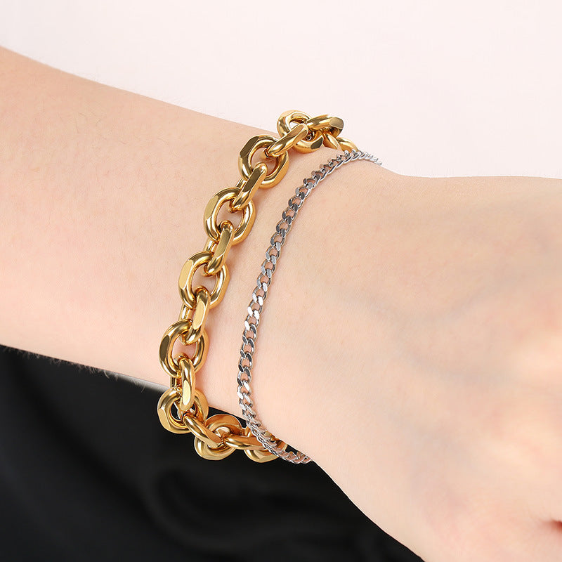 Planderful Mens Titanium Steel O Chain Layered Bracelet