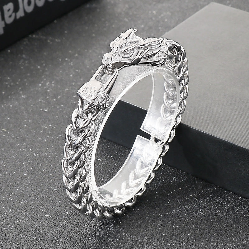 Planderful Zodiac Dragon Titanium Steel Mens Bracelet