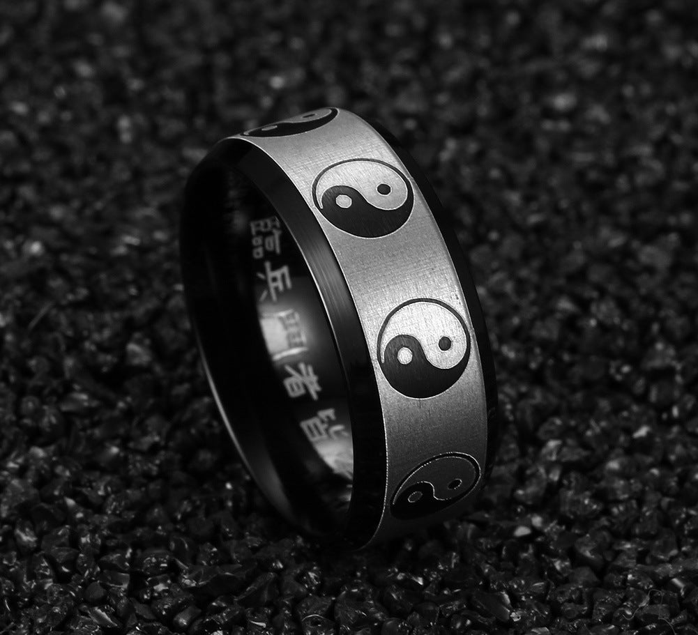 Chinese Style Jewelry Bagua Ring for Men Stainless Steel
