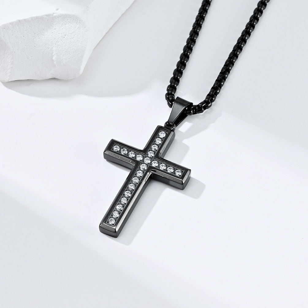 Cross-Border Amazon Titanium Steel Zircon Cross Pendant for Men
