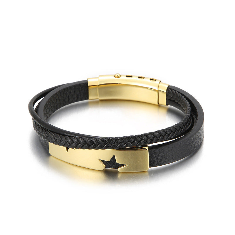 Adjustable Leather Bracelet – Punk Multi-Layer Men's Charm Bracelet Stainless Steel
