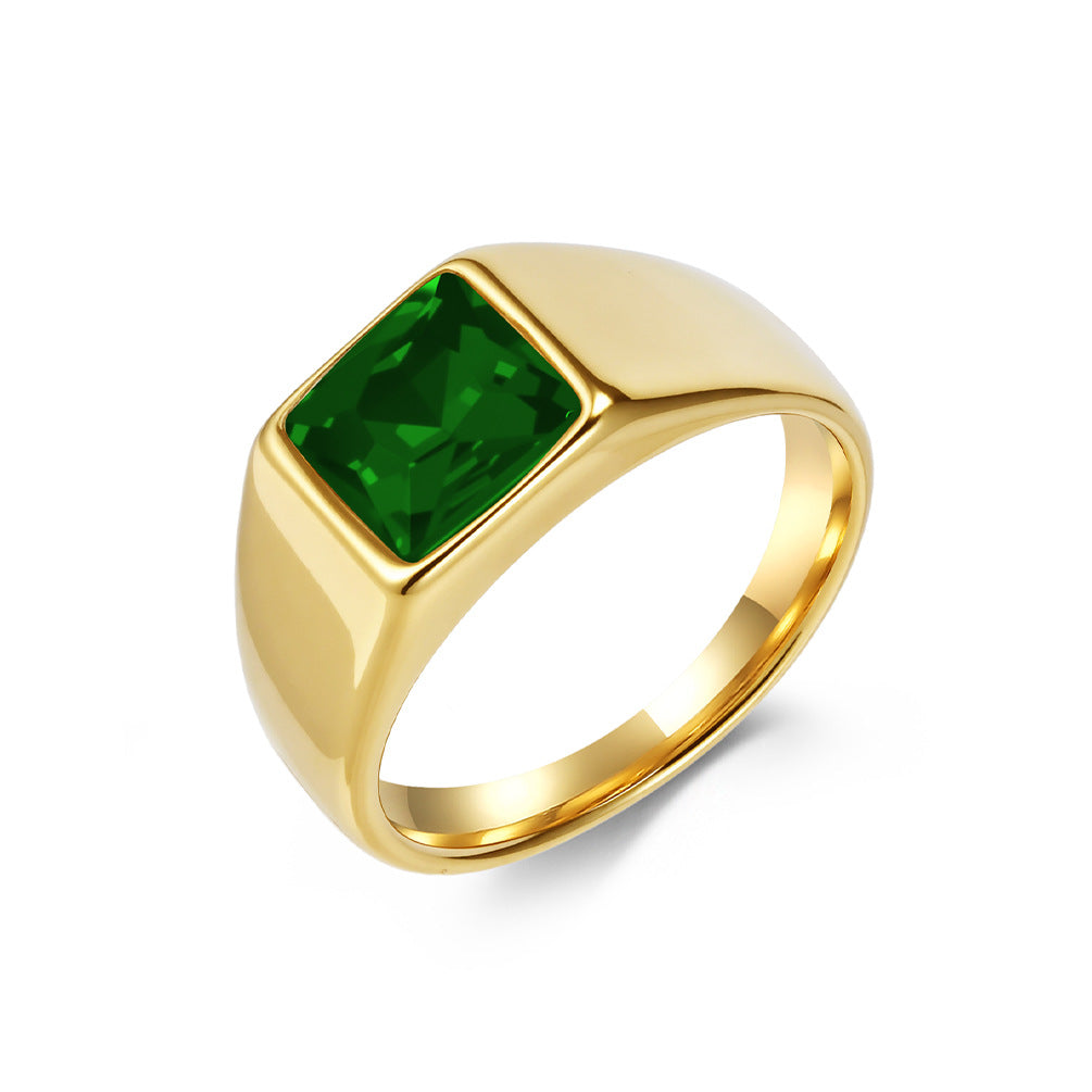 Planderful Stainless Steel Zircon Ring Inlaid Red Zircon Retro Kropunk For Men Unisex