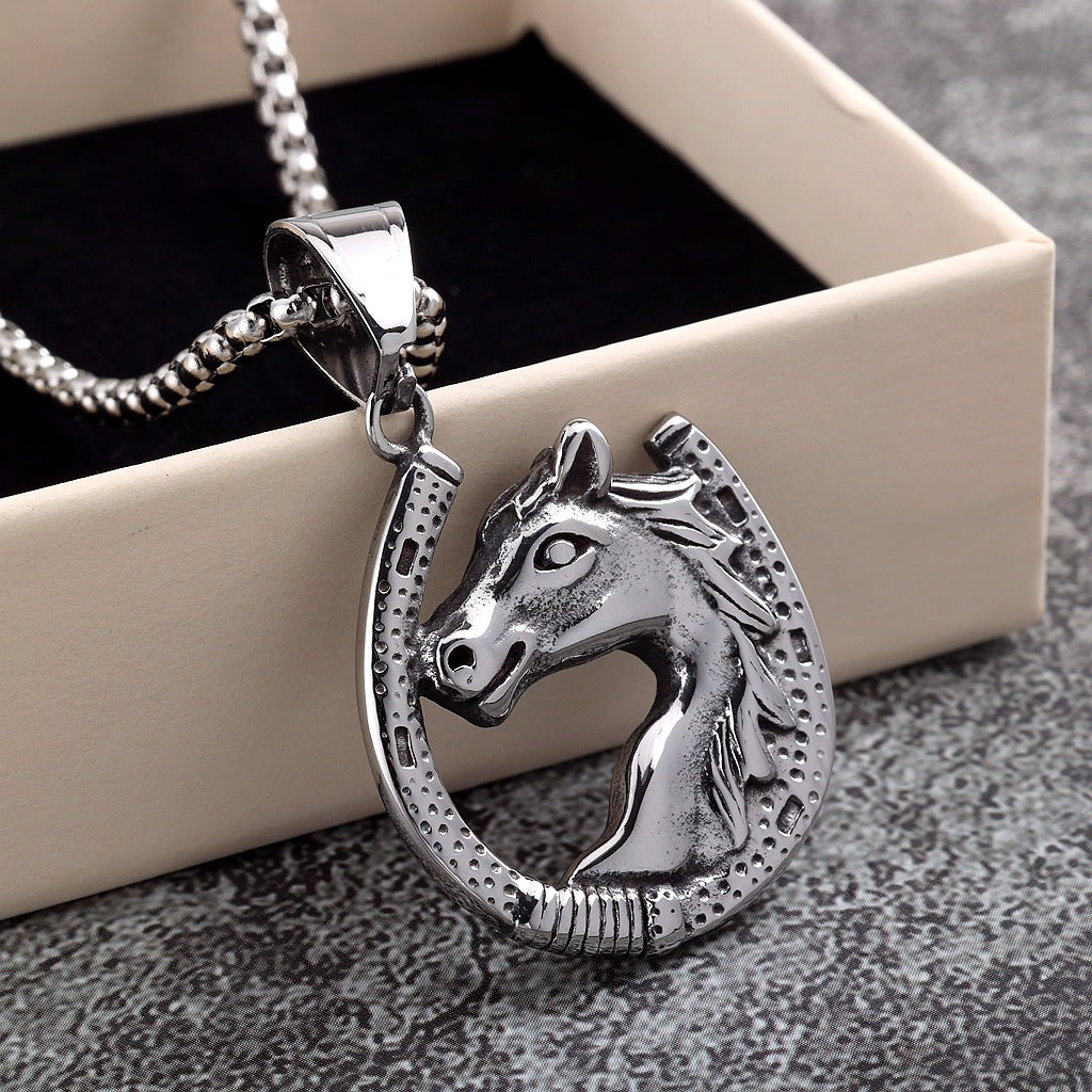 Vintage Horse Stainless Steel Pendant Necklace
