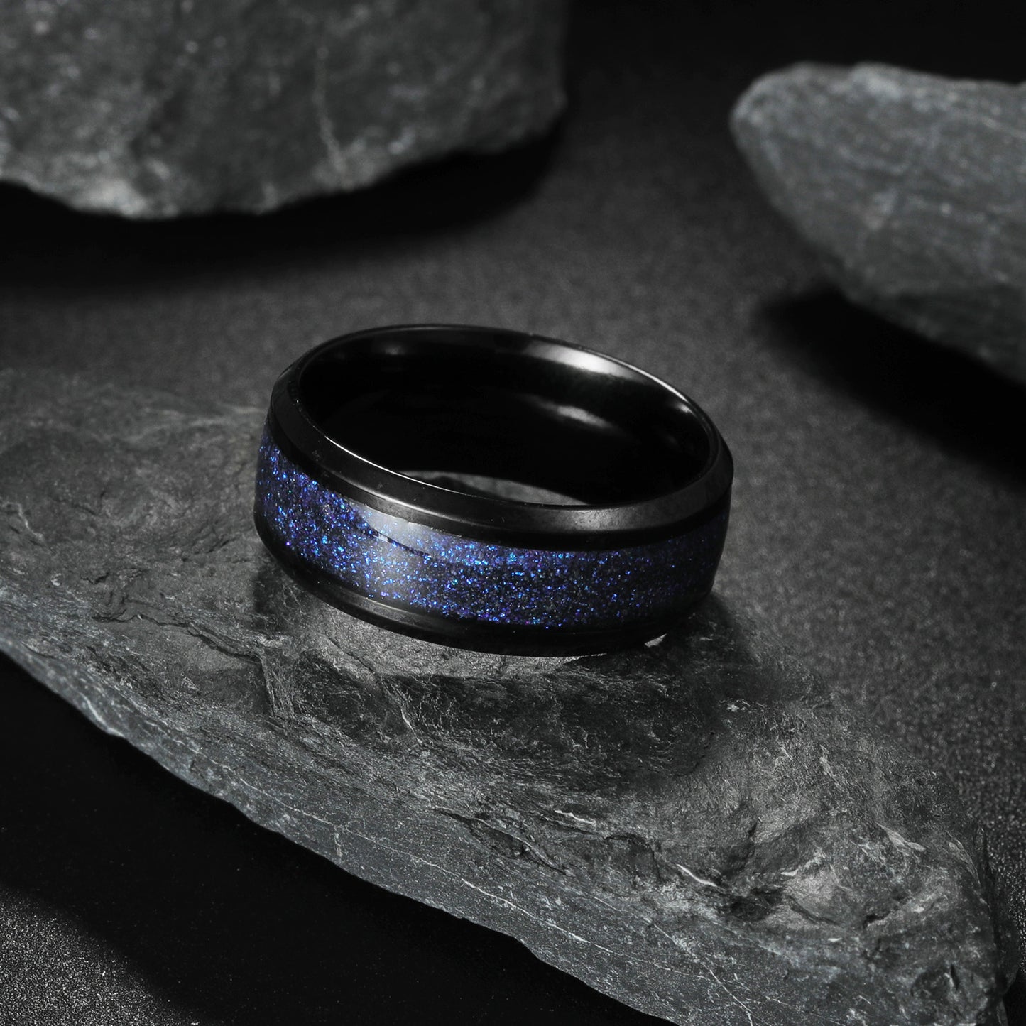 Planderful Collection Everyday Genie Stainless Steel Ring 8mm Blue Starry Sky Unisex