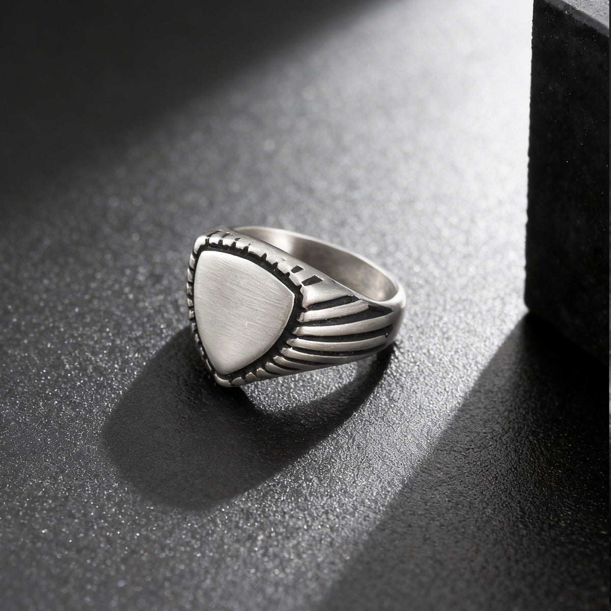 Men's American Tough Guy Literary Stainless Steel Brushed Triangle Ring