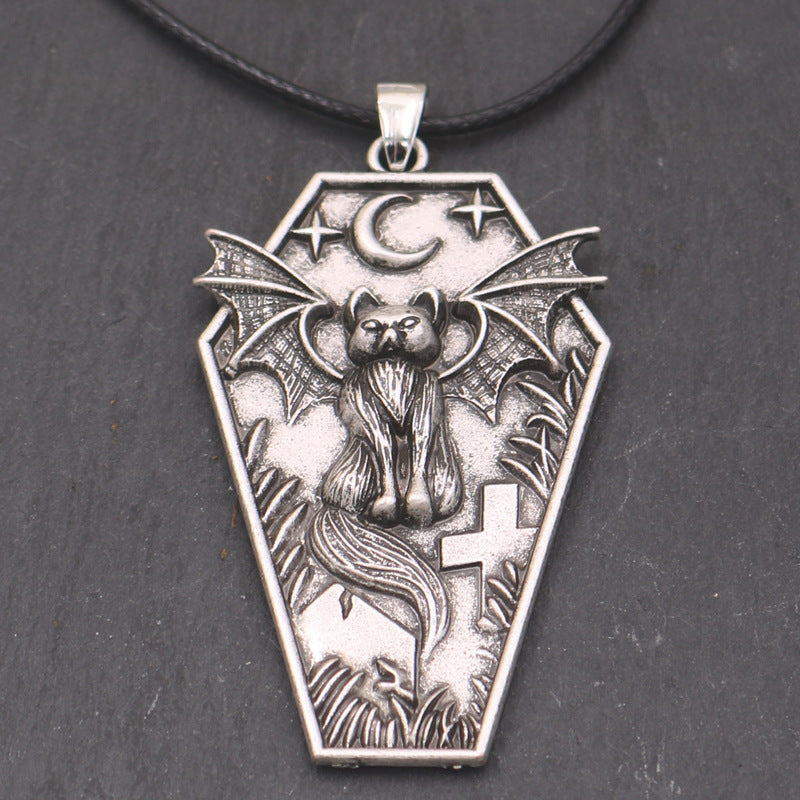 Planderful Retro Shield Black Cat Pendant Necklace Unisex