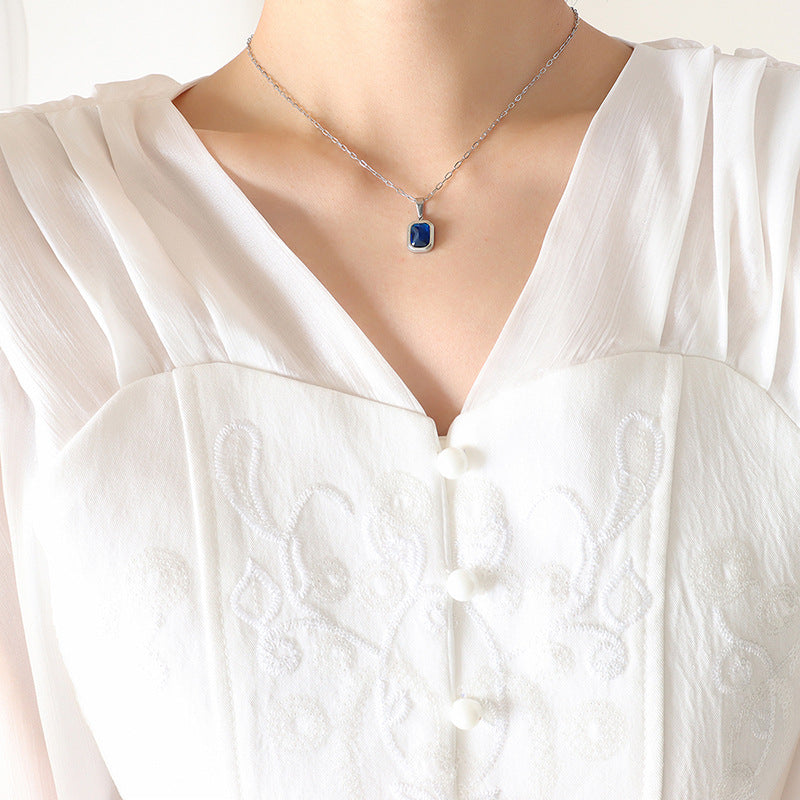 18K Gold Plated Necklace with Blue Crystal Pendant - Elegant Handcrafted Jewelry for Women