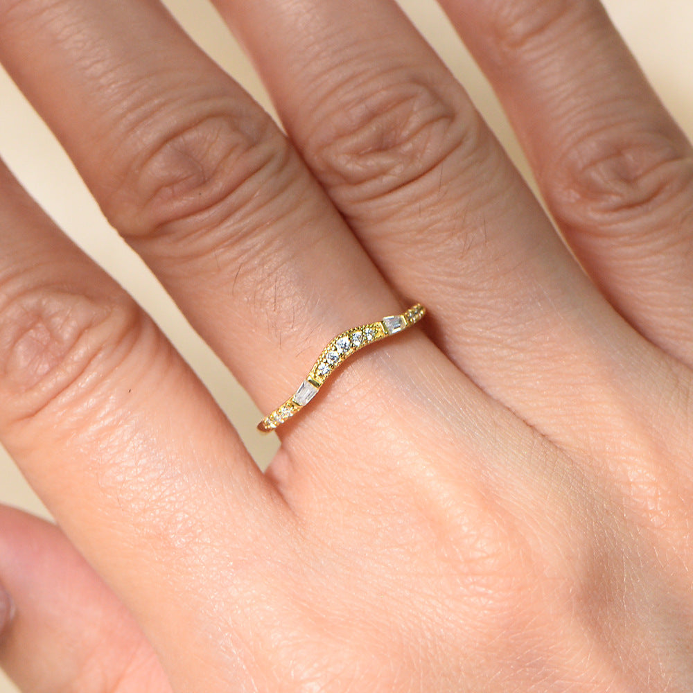 V-Shaped Crown Inlaid With Zircon Sterling Silver Ring, Stacked Ring Jewelry