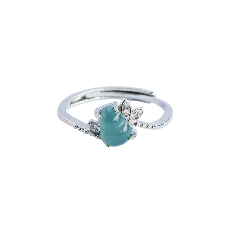 Blue Water Jadeite Gourd & Butterfly Ring