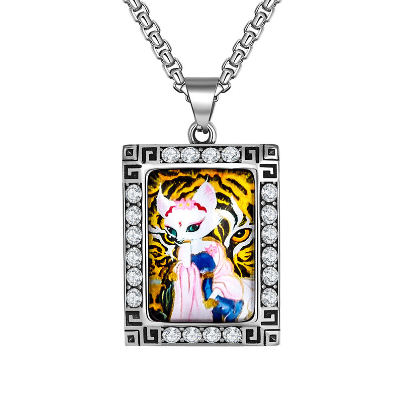 Steel Necklace – Vintage Nine-Tailed Fox Pendant for Men