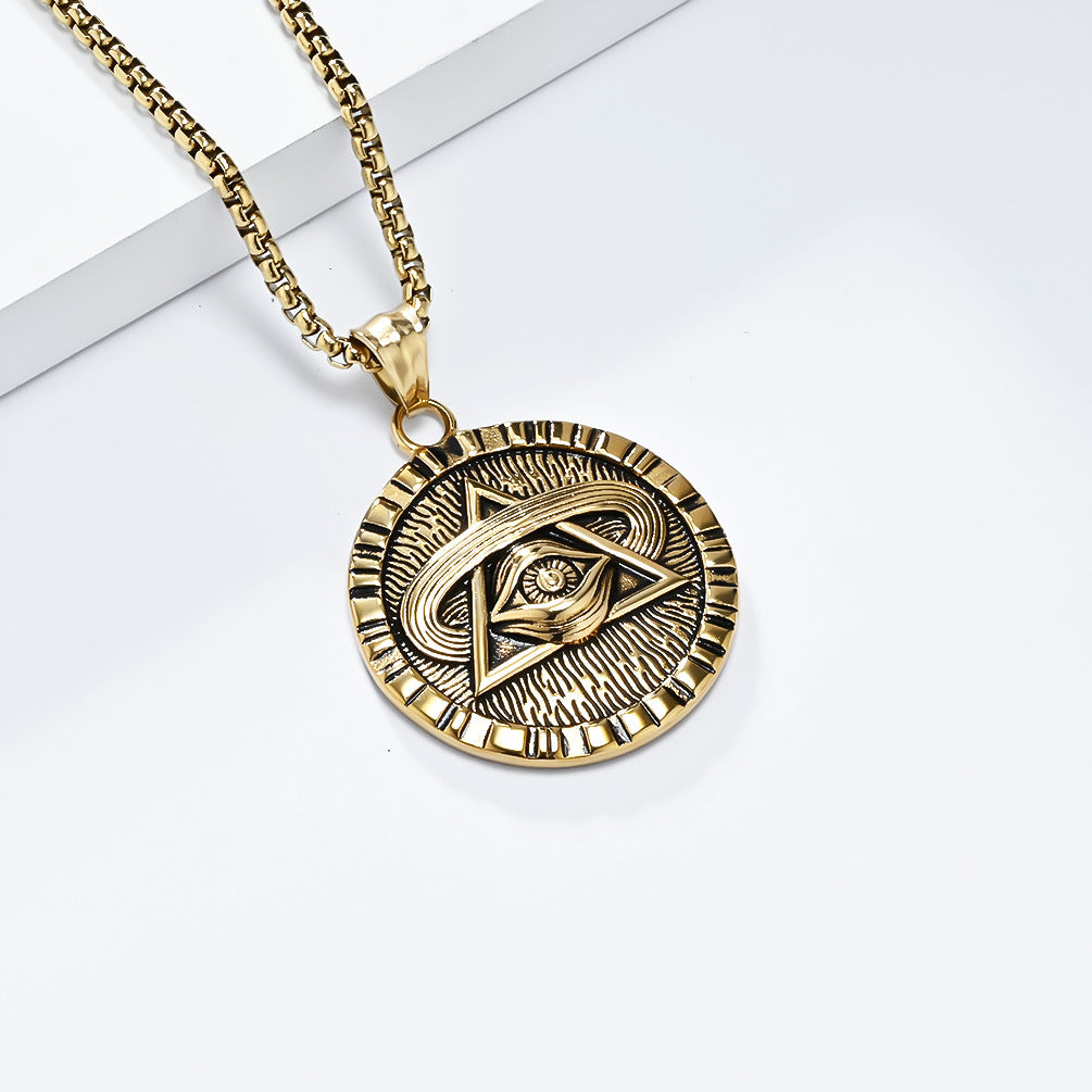 Planderful Eye of Horus Necklace Geometric Round Pendant Steel Retro European American Style Gift For Her