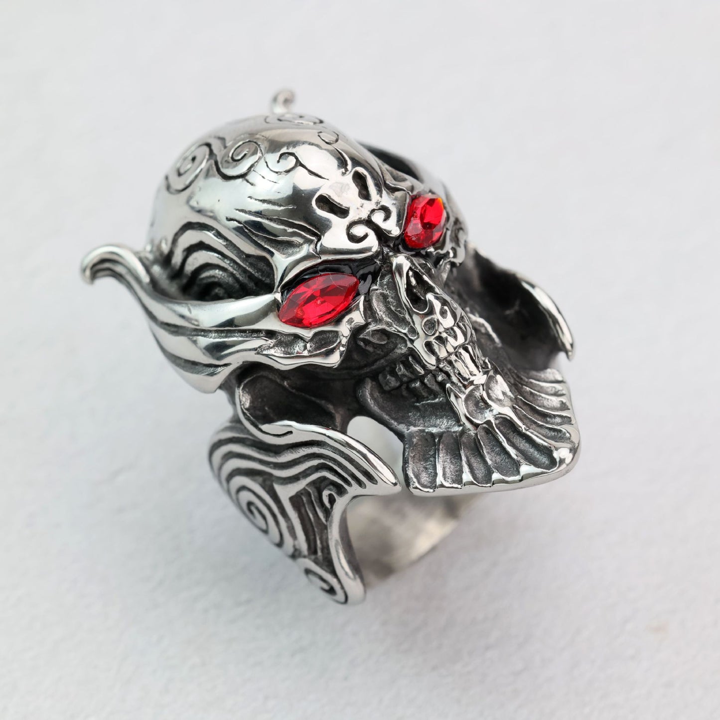 Planderful Mens Skull Ring Stainless Steel Retro Domineering Punk Hollow Skull Design Statement