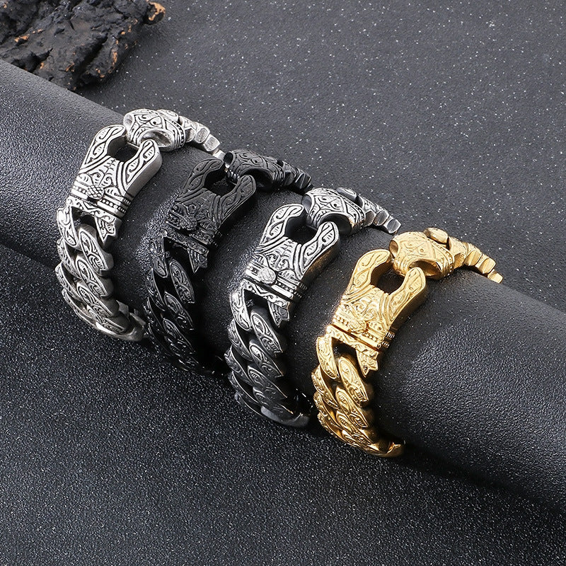 Planderful Mens Titanium Steel Bracelet Tang Grass Pattern