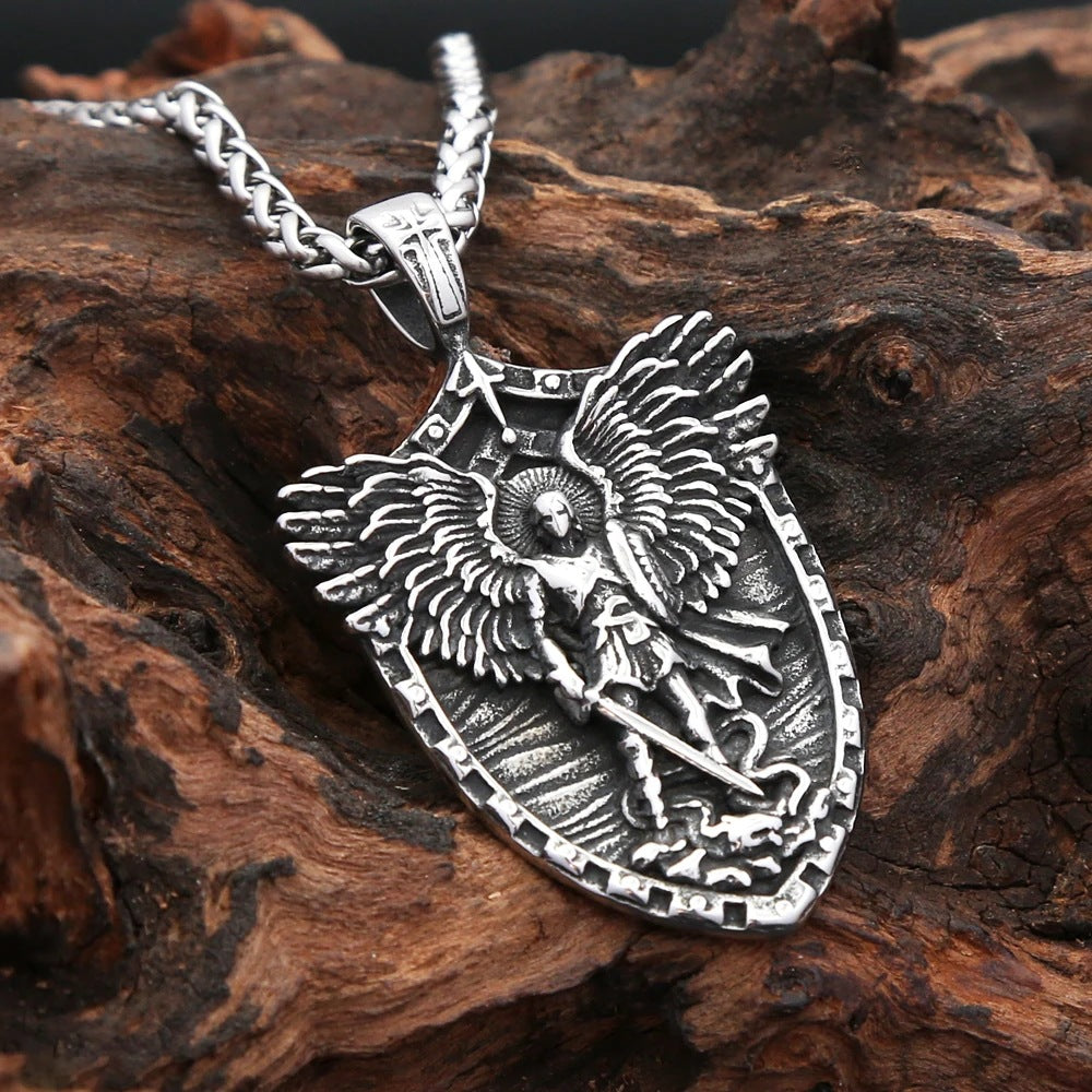 1. Planderful Saint Michael Necklace Stainless Steel With God Of War Pendant For Men