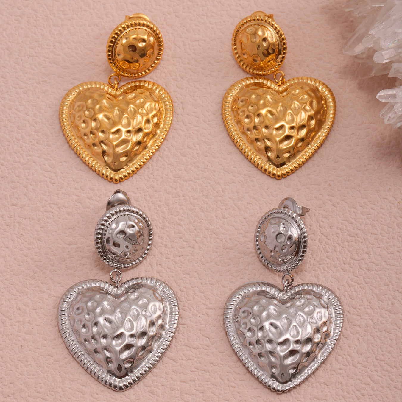 Planderful Peach Heart Stud Earrings 18K Gold Plated Ladies