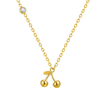 Stainless steel gold-plated niche ins style design zircon cherry necklace, anklet, jewelry