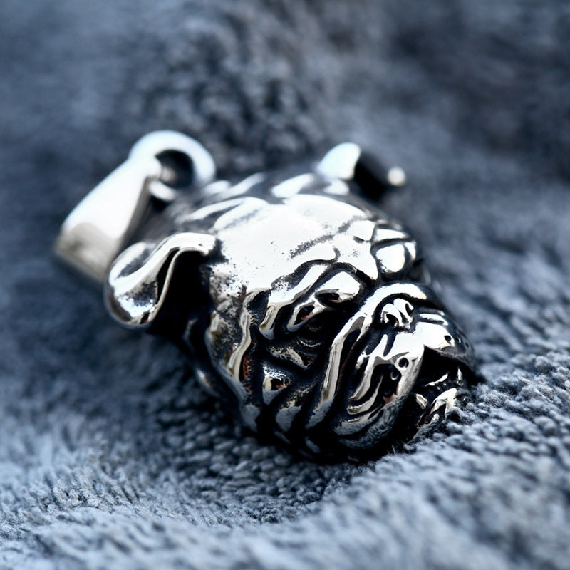 Retro British Bulldog Pendant Necklace in Stainless Steel for Men - Wholesale Titanium Steel Accessories