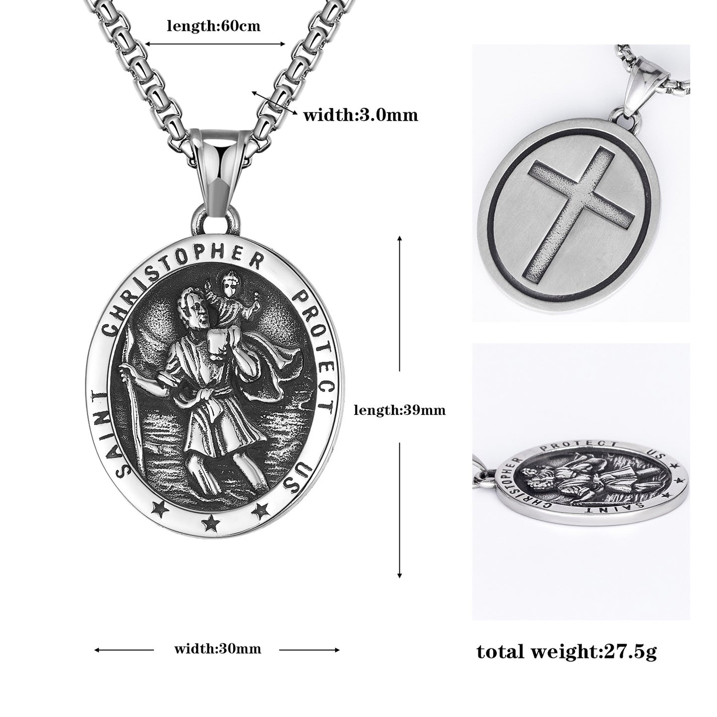 Stainless Steel Necklace - Elegant St. Christopher Pendant