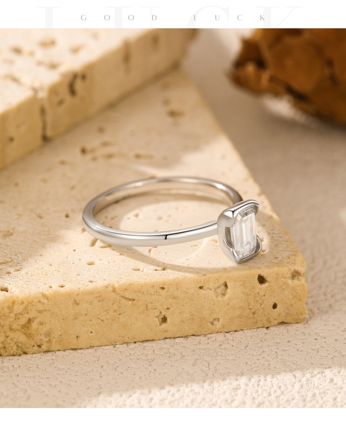 S925 Sterling Silver Emerald-Cut Moissanite Ring