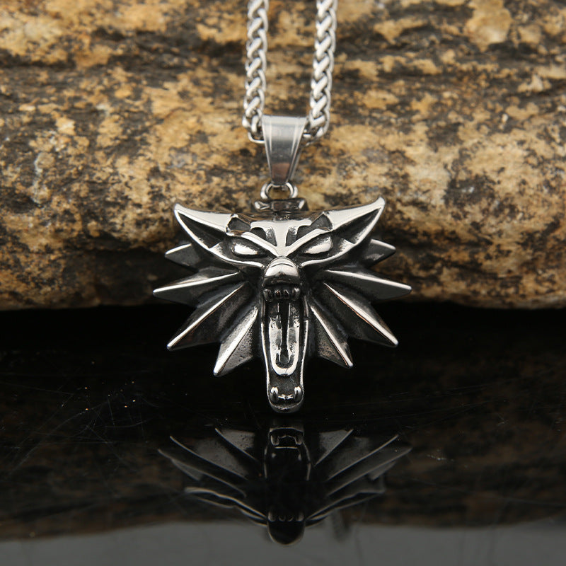 Trendy Wolf Head Titanium Steel Necklace for Men