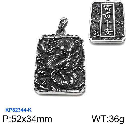 Ethnic Style Stainless Steel Guan Gong Pendant with Dragon Design
