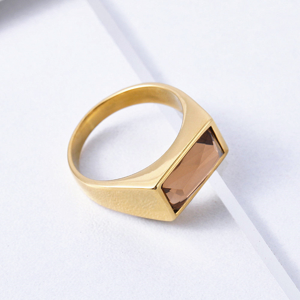 Planderful Titanium Steel Ring Unisex Champagne Zircon Sparkle Retro Everyday Genie