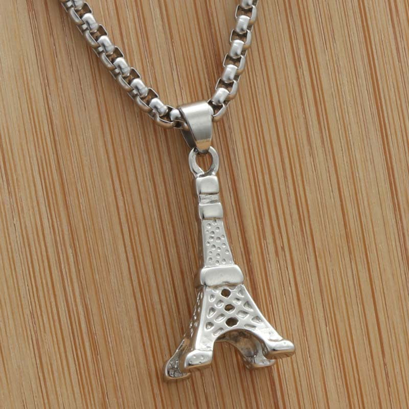 Punk Vintage Stainless Steel Eiffel Tower Pendant Necklace for Men and Women