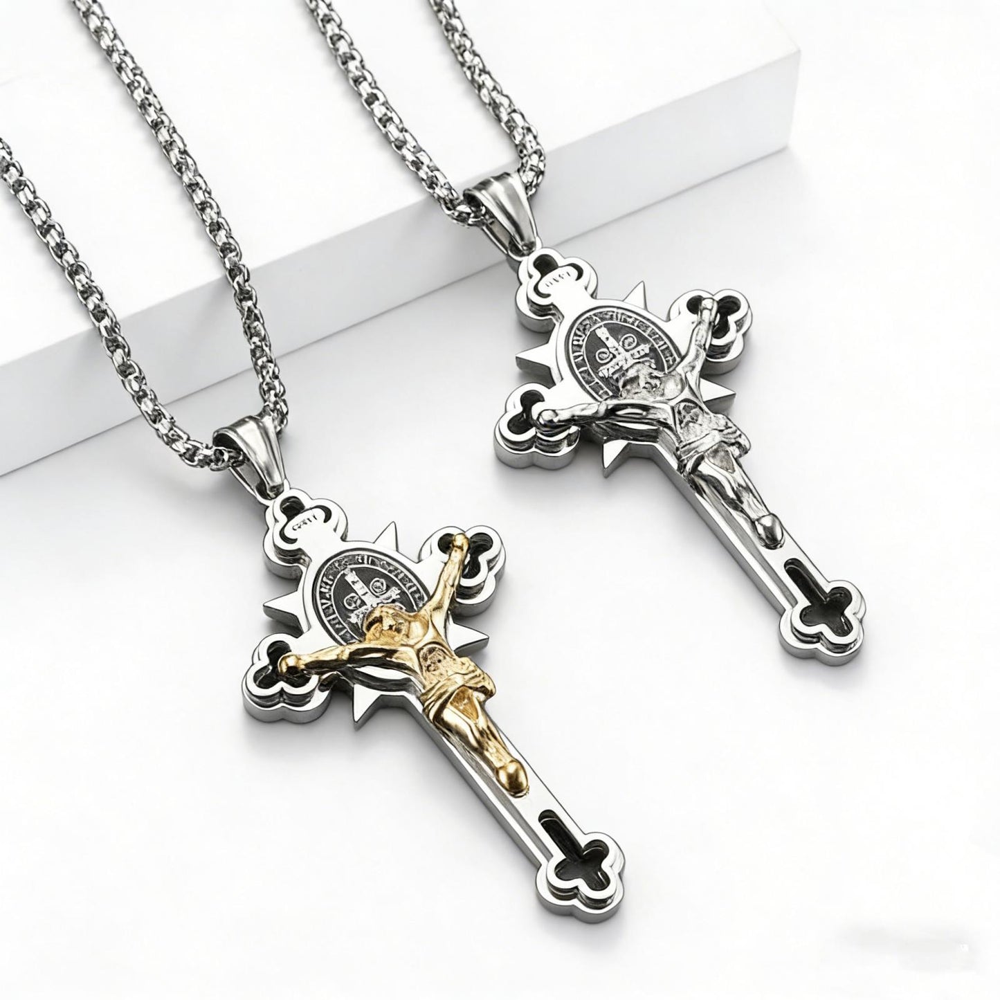 Steel Necklace - Elegant Cross Pendant For Men