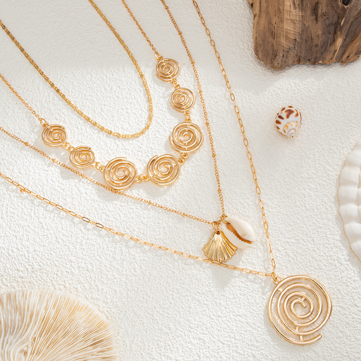 Spiral Shell Tassel Pendant Necklace