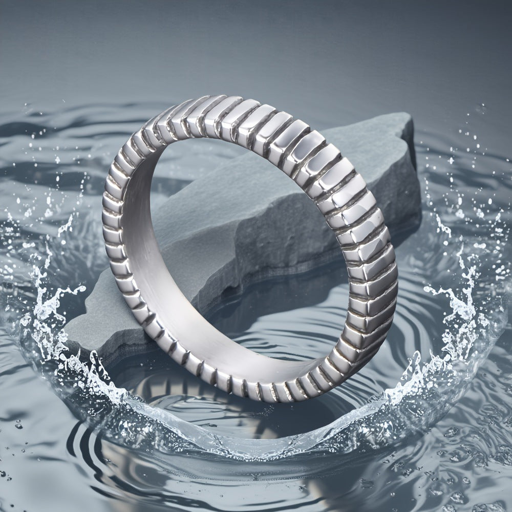 Titanium Steel Thin Ring Plaid Tail For Hipster Couples