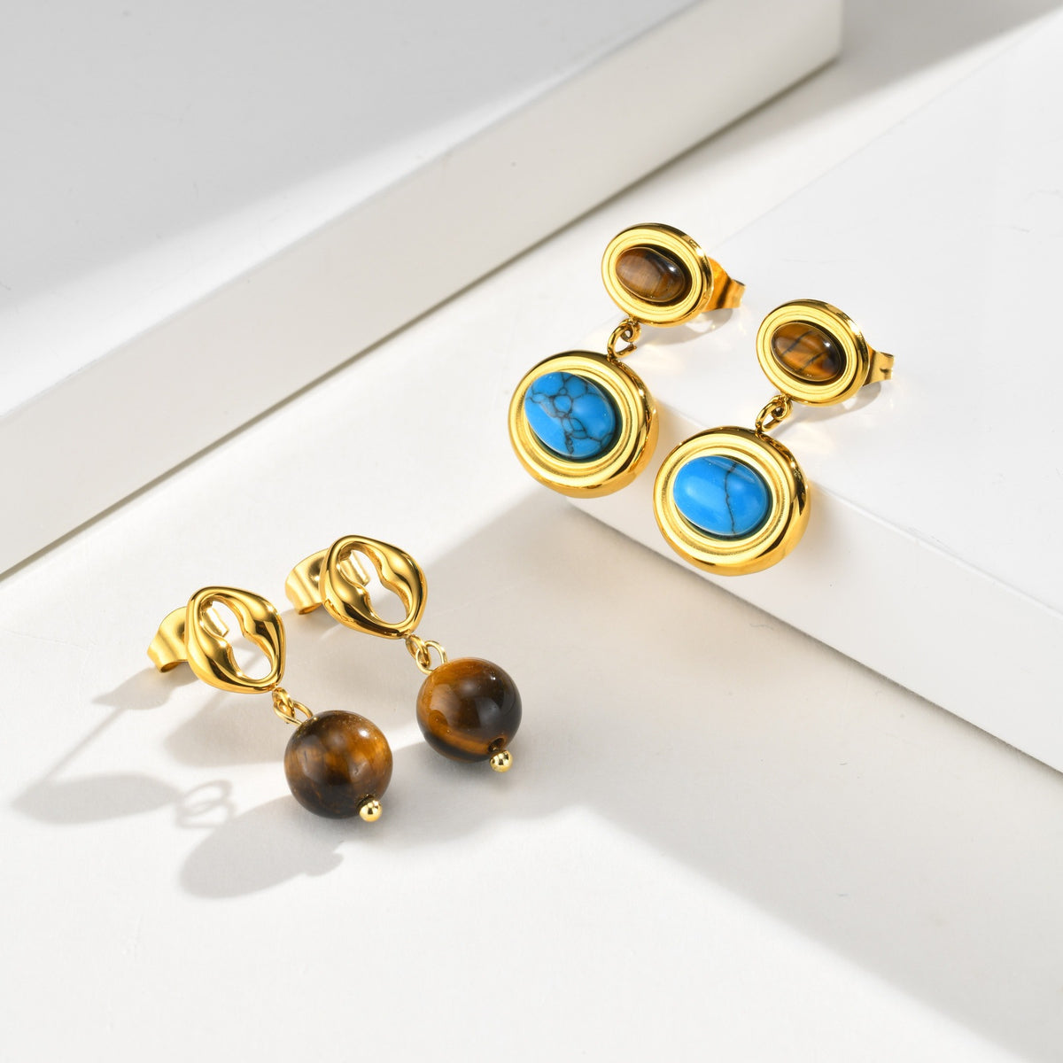 Stainless Steel Tiger's Eye Earrings