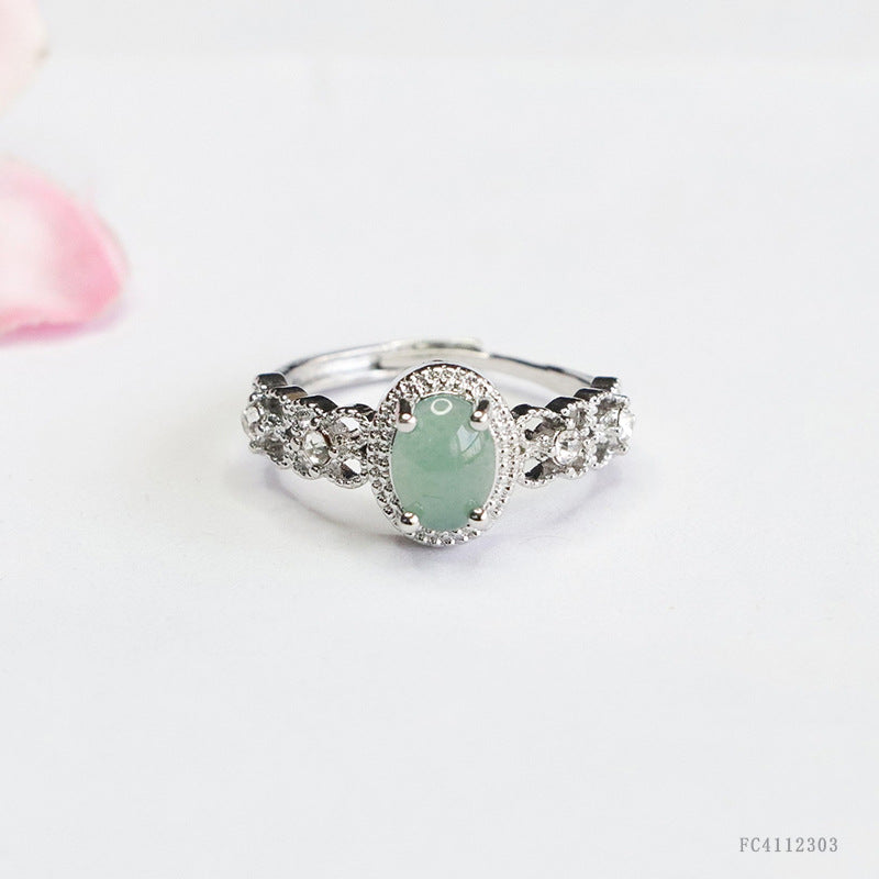 Icy Blue Jadeite Claw-Set Woven Ring